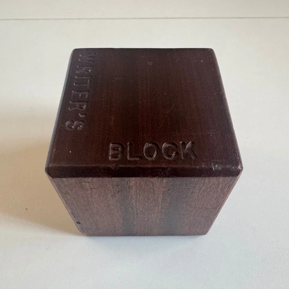 Vintage 1984 Lindh Writers Block Wood Cube Novelty Desk Paperweight 2.5 Inch
